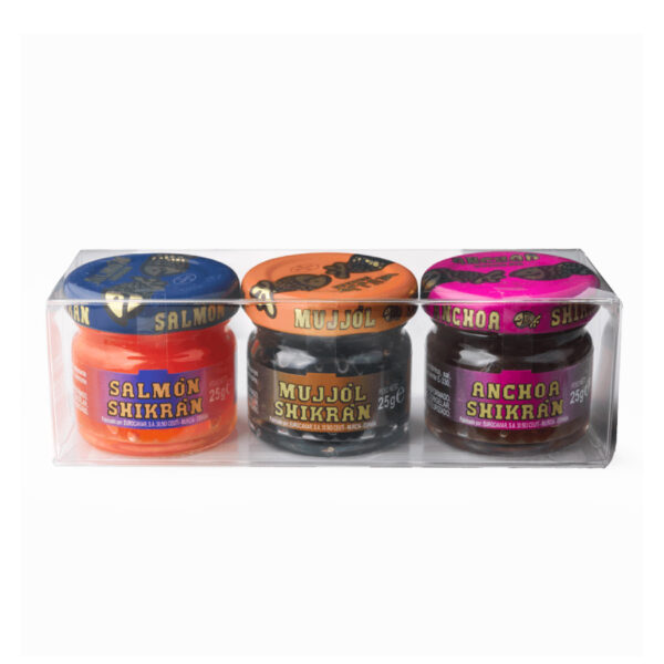 EUROCAVIAR 3 PACK X 25G MUJJOL SHIKRAN NEGRO + ROJO + ANCHOA 75G 30UNI/CJ